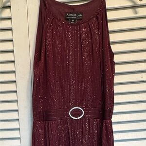 Sparkling Burgundy Evening Gown with Rhinestone Belt